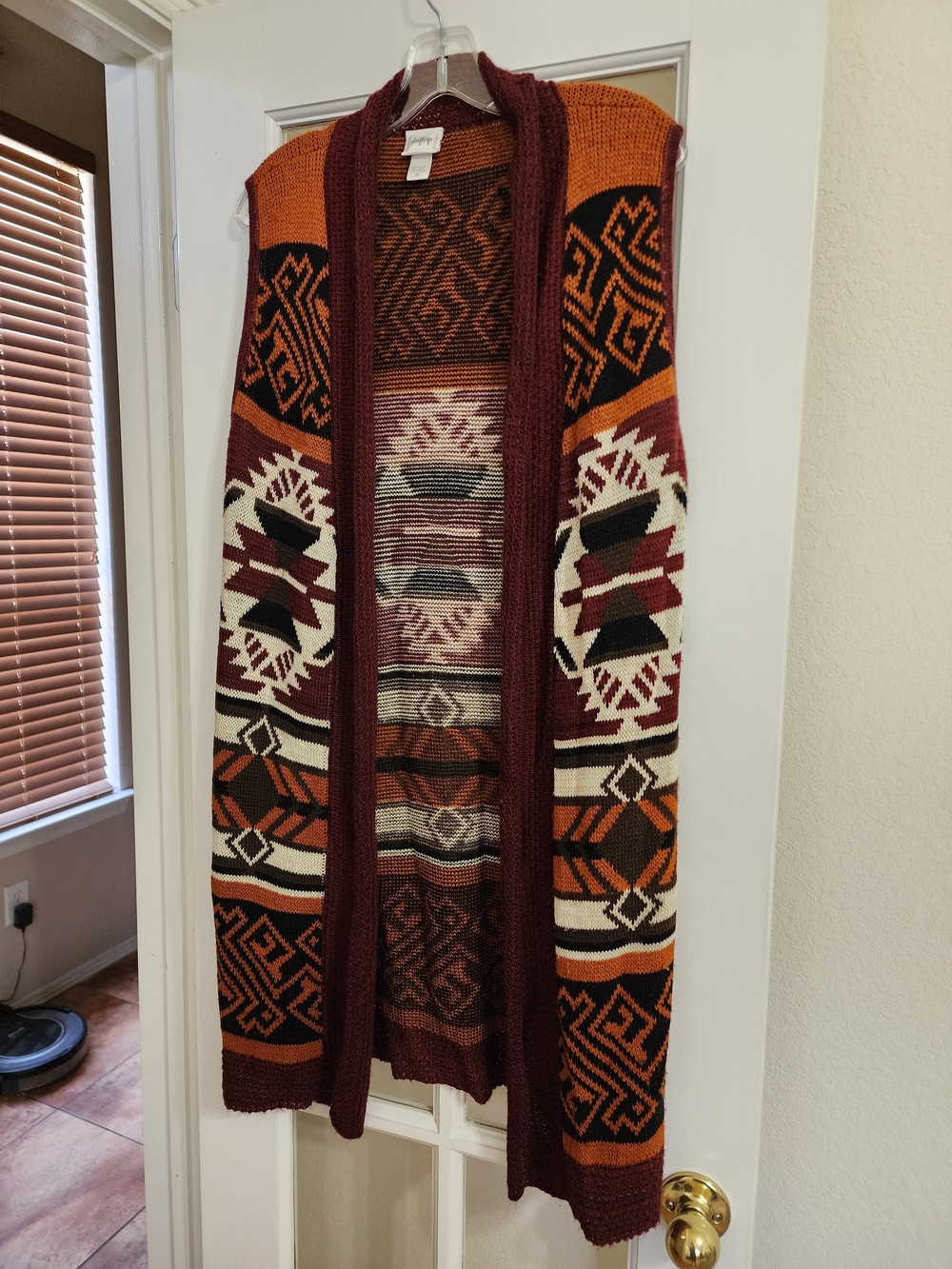 Daytrip Southwestern Geometric Long Duster Sweater Vest M Made USA - Picture 3 of 13